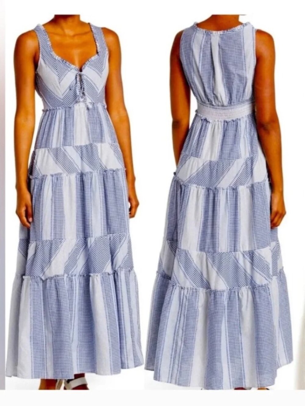 Betsy Johnson Stripe Play Sleeveless Blue Gingham Dress Size S